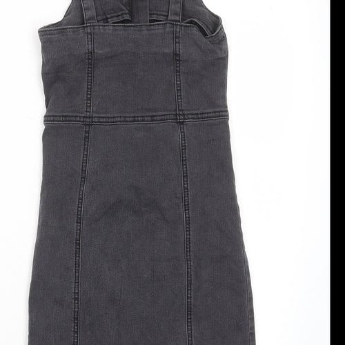 George Girls Grey Cotton A-Line Size 9-10 Years Square Neck Zip