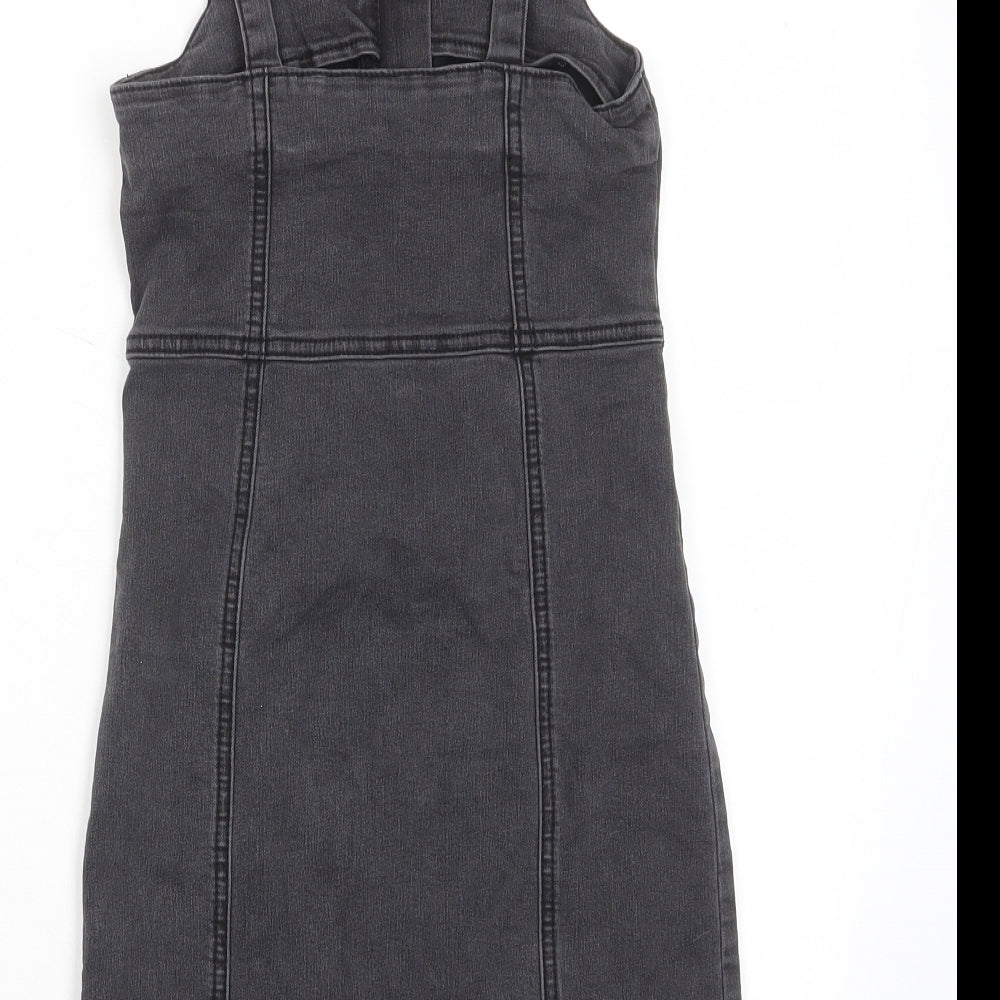George Girls Grey Cotton A-Line Size 9-10 Years Square Neck Zip