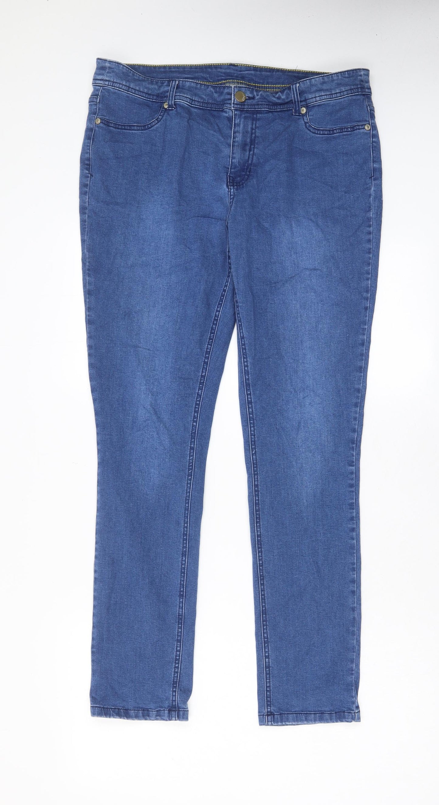 Joules Womens Blue Cotton Straight Jeans Size 16 L29 in Regular Zip - Pockets