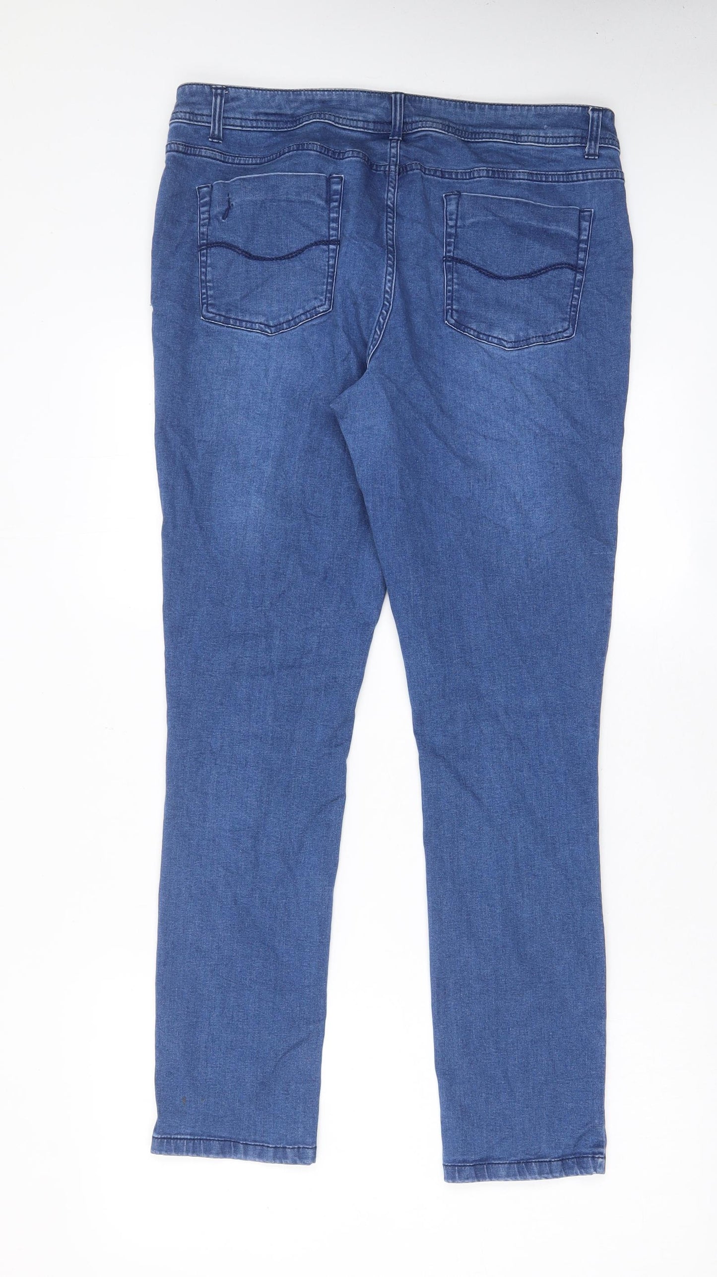 Joules Womens Blue Cotton Straight Jeans Size 16 L29 in Regular Zip - Pockets
