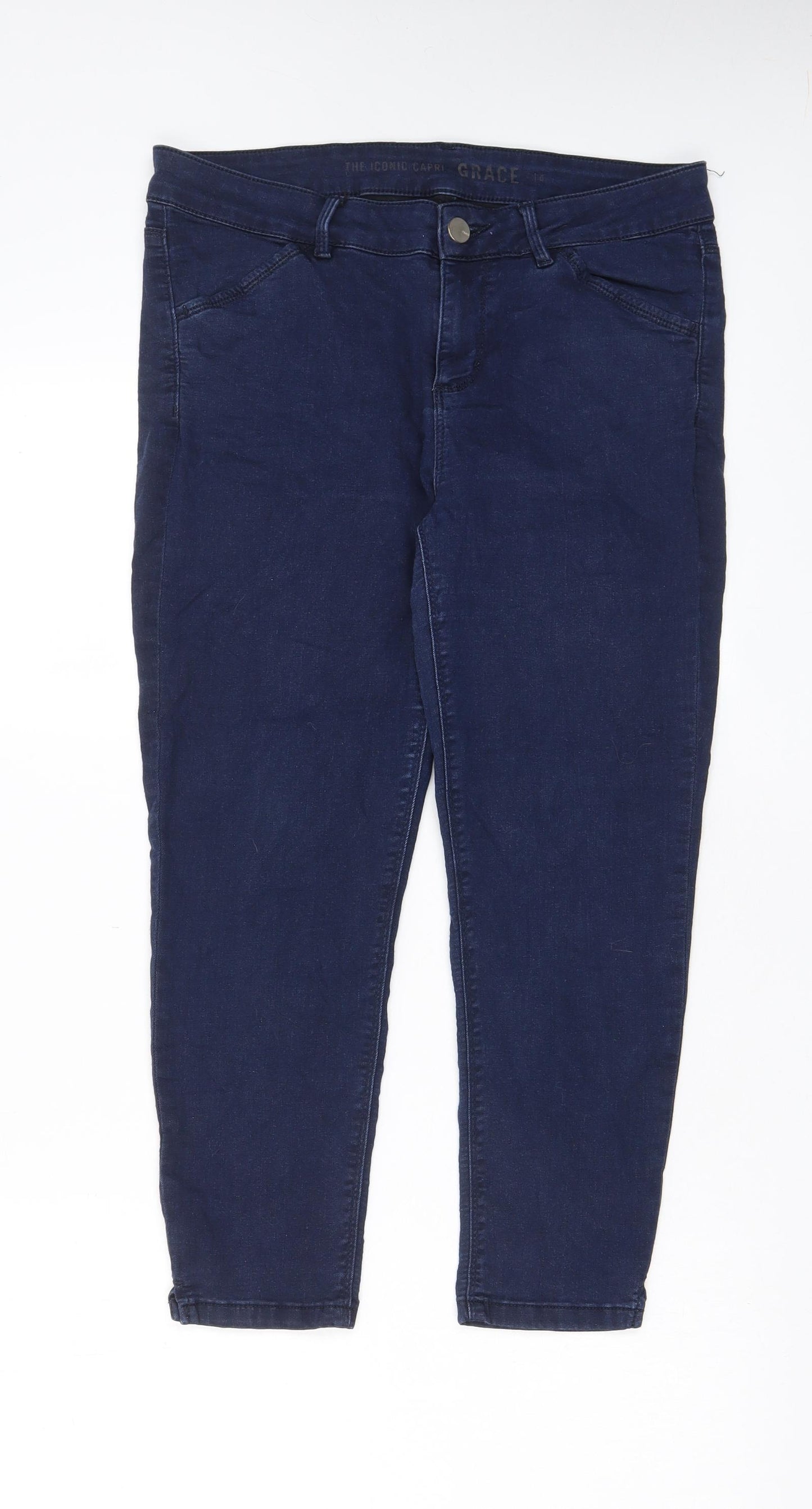 Oasis Womens Blue Cotton Capri Jeans Size 14 L23 in Regular Zip - Pockets