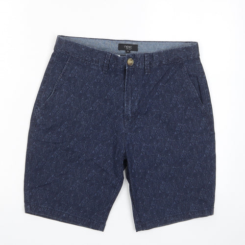 NEXT Mens Black Geometric Cotton Bermuda Shorts Size 30 in L9 in Regular Zip - Pockets