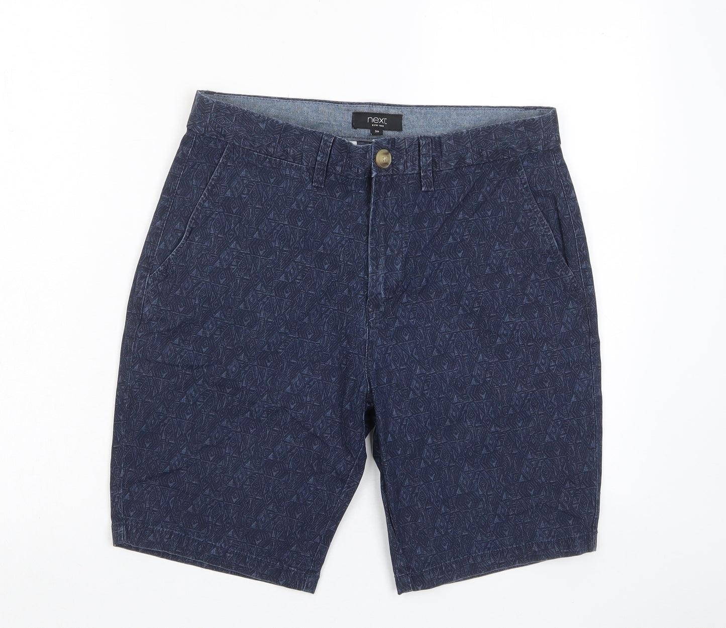 NEXT Mens Black Geometric Cotton Bermuda Shorts Size 30 in L9 in Regular Zip - Pockets