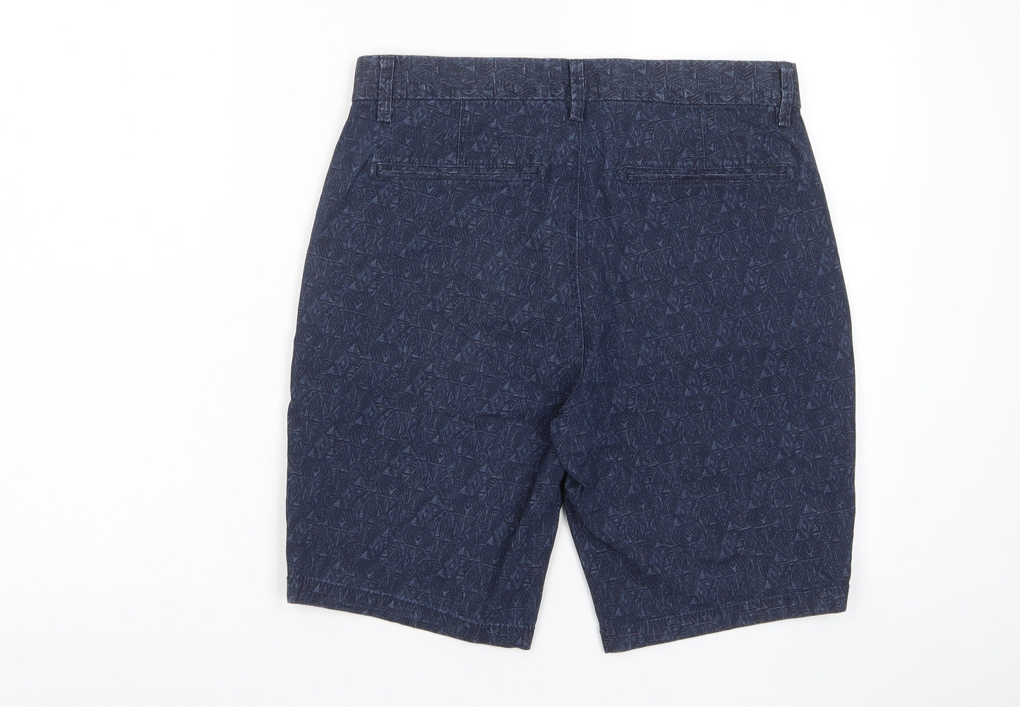 NEXT Mens Black Geometric Cotton Bermuda Shorts Size 30 in L9 in Regular Zip - Pockets