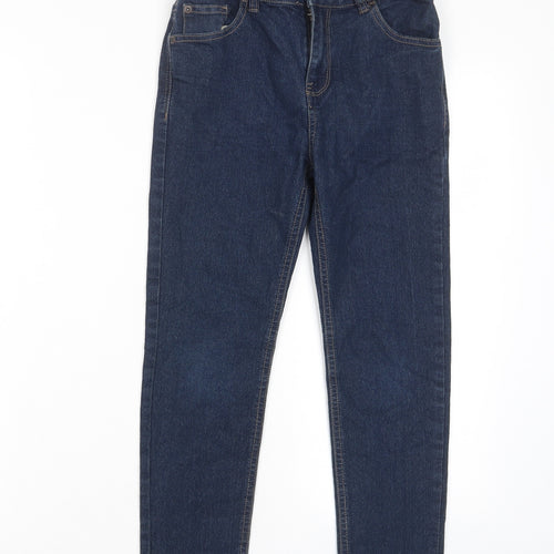 F&F Boys Blue Cotton Straight Jeans Size 9 Years Regular Zip - Pockets, Adjustable waist