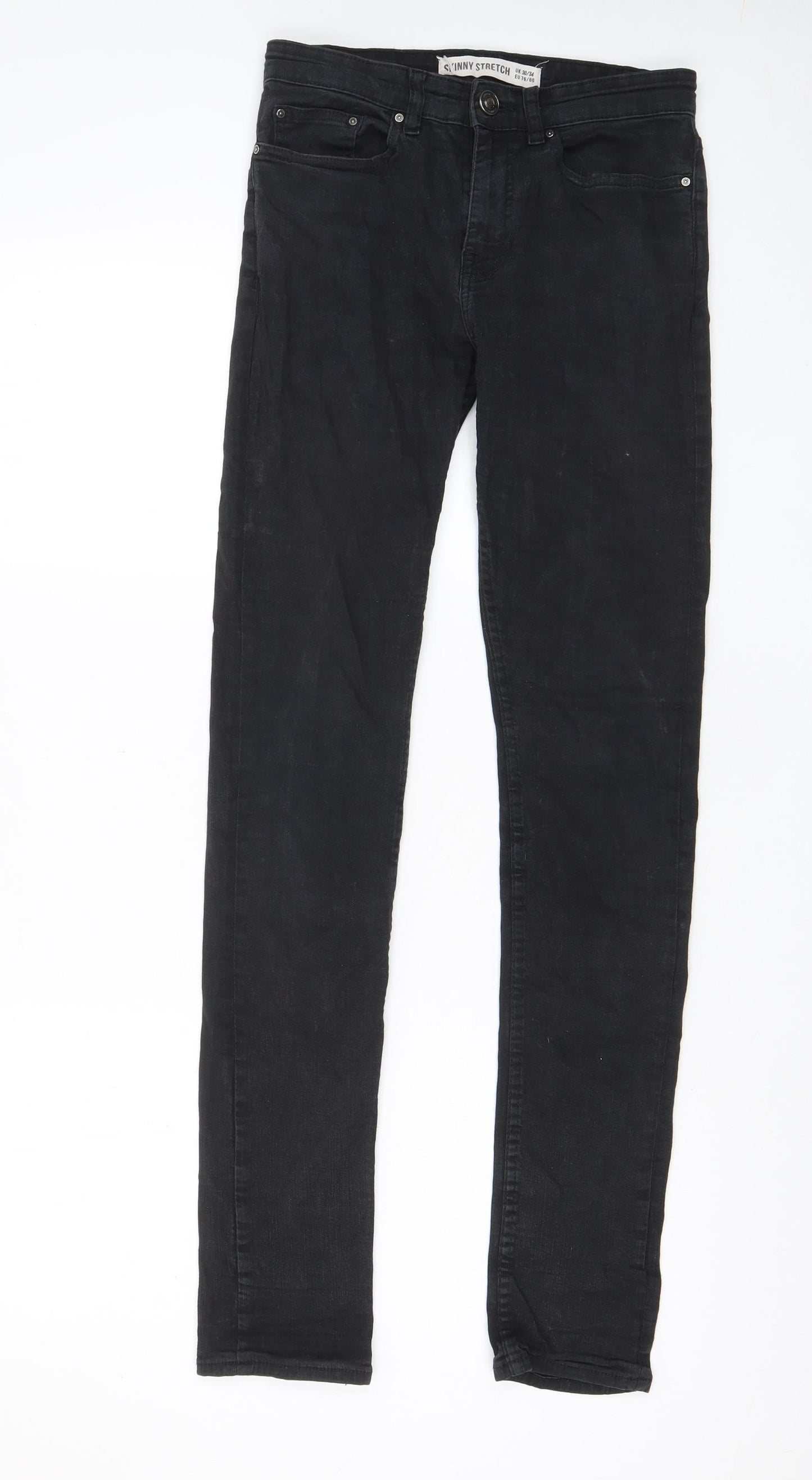 New Look Womens Black Cotton Skinny Jeans Size 30 in L34 in Regular Zip - Long Leg, Pockets