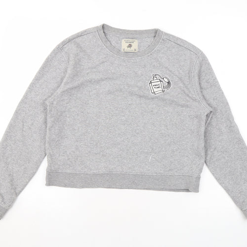 Pull&Bear Womens Grey Polyester Pullover Sweatshirt Size XS Pullover