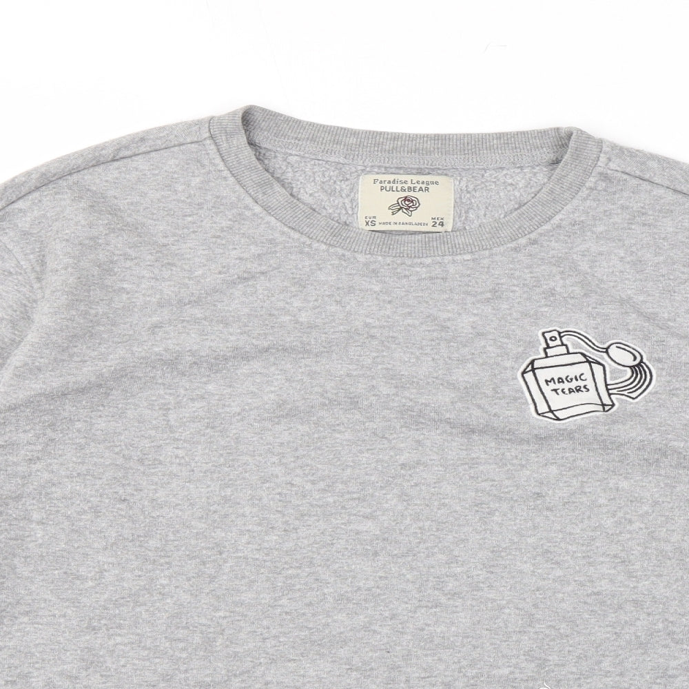 Pull&Bear Womens Grey Polyester Pullover Sweatshirt Size XS Pullover