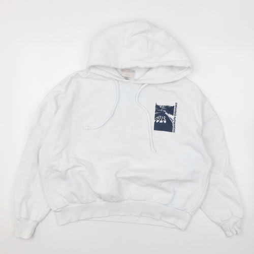 Pull&Bear Womens White Cotton Pullover Hoodie Size XS Pullover