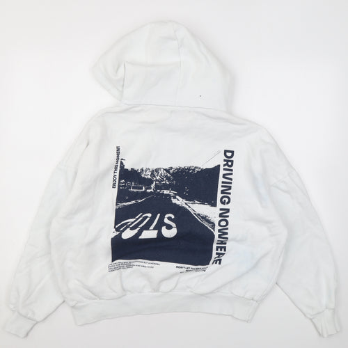 Pull&Bear Womens White Cotton Pullover Hoodie Size XS Pullover