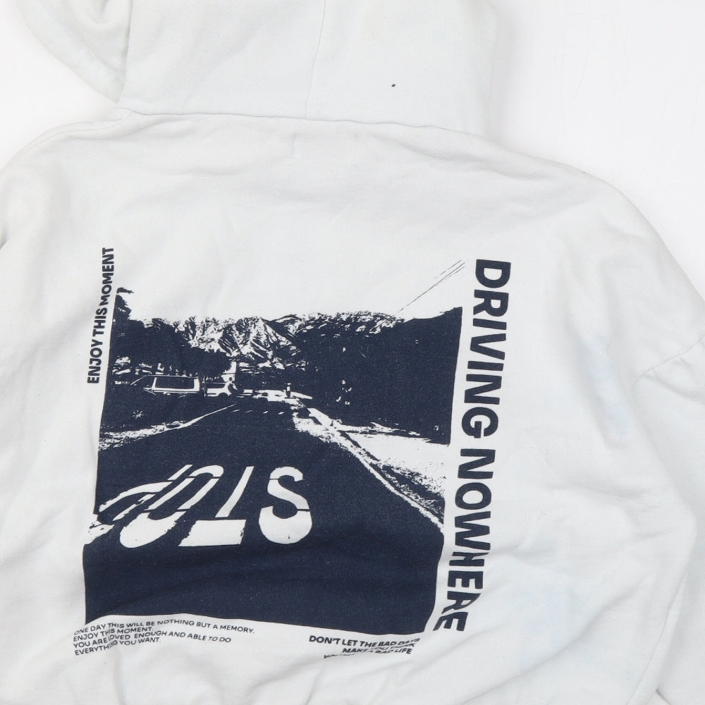 Pull&Bear Womens White Cotton Pullover Hoodie Size XS Pullover