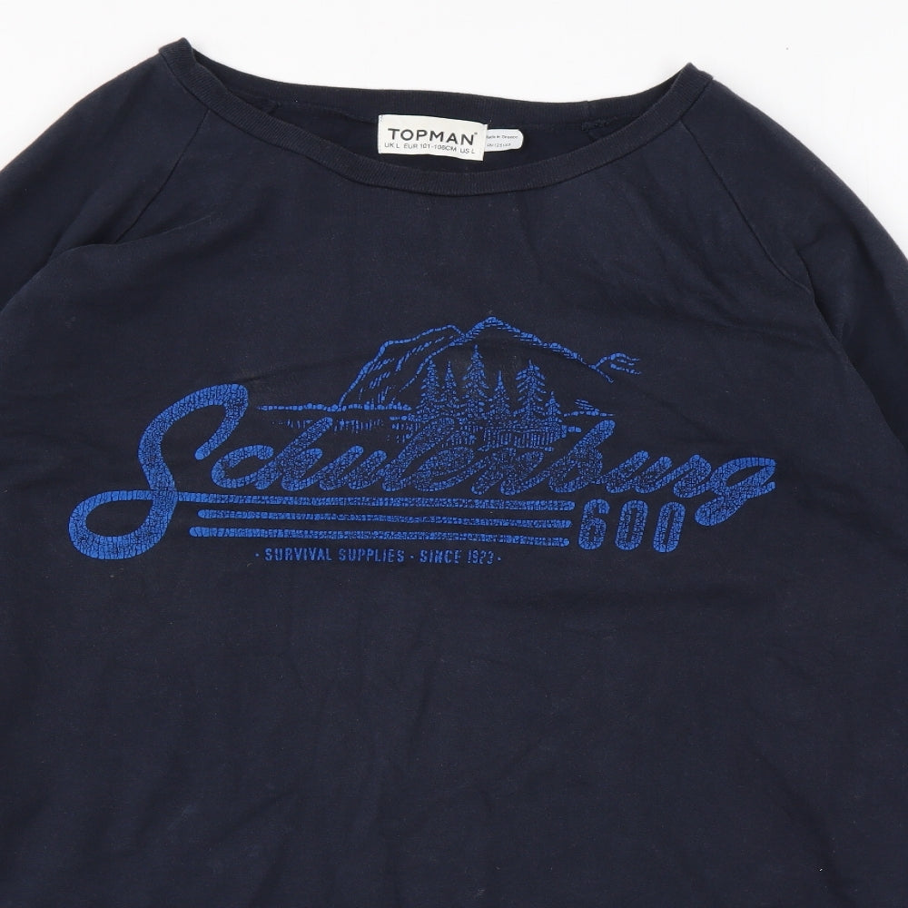 Topman Mens Blue Cotton Pullover Sweatshirt Size L