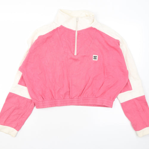 Lucy & Yak Womens Pink Colourblock Cotton Pullover Hoodie Size M Zip