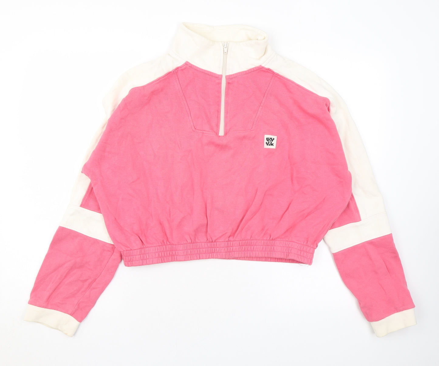 Lucy & Yak Womens Pink Colourblock Cotton Pullover Hoodie Size M Zip