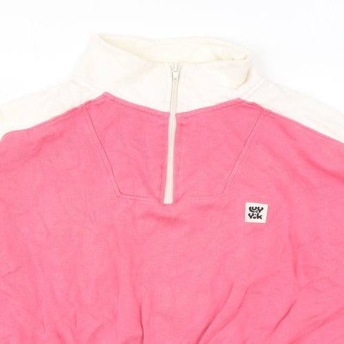 Lucy & Yak Womens Pink Colourblock Cotton Pullover Hoodie Size M Zip