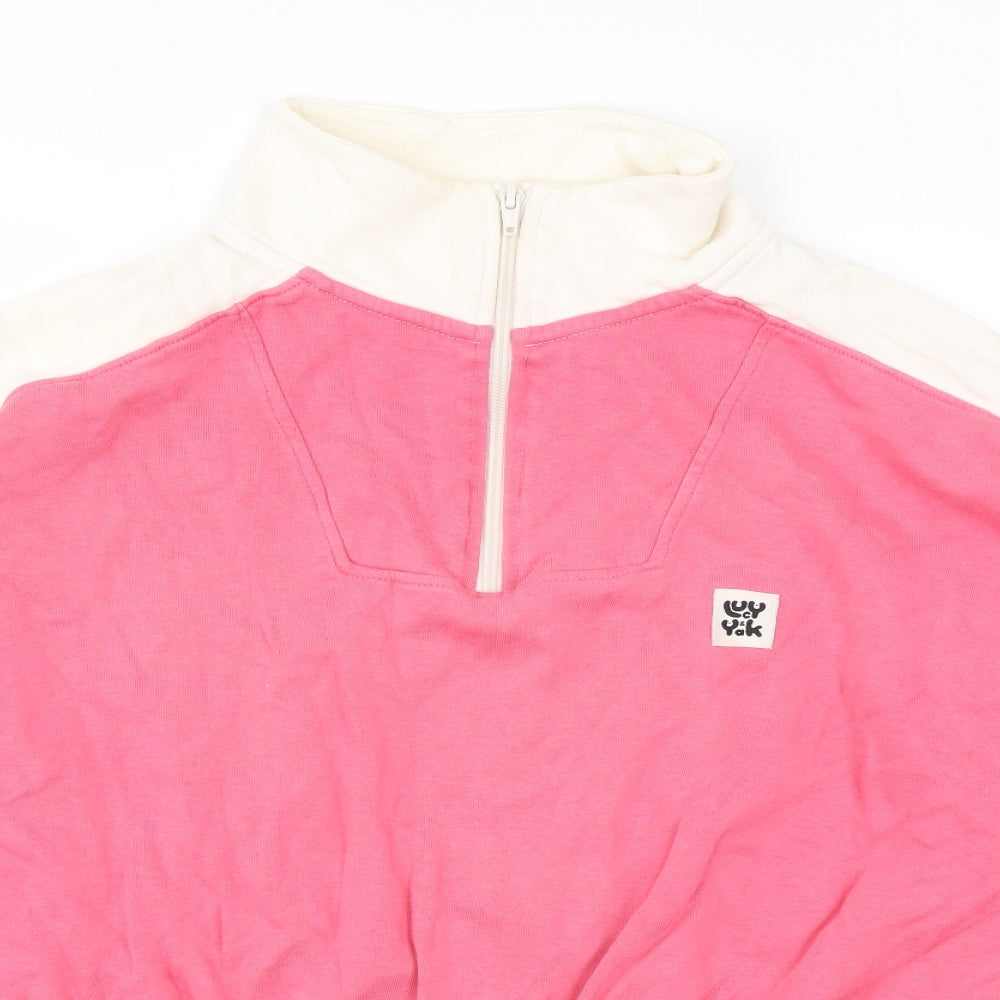 Lucy & Yak Womens Pink Colourblock Cotton Pullover Hoodie Size M Zip