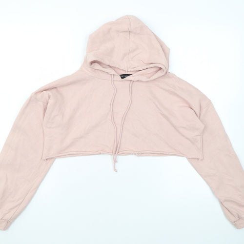 PRETTYLITTLETHING Womens Pink Cotton Pullover Hoodie Size 4 Pullover - Cropped