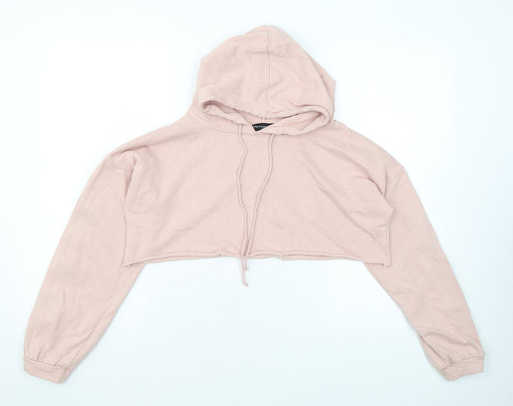 PRETTYLITTLETHING Womens Pink Cotton Pullover Hoodie Size 4 Pullover - Cropped