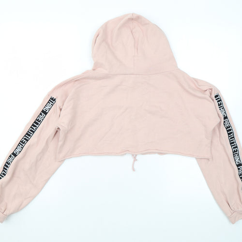 PRETTYLITTLETHING Womens Pink Cotton Pullover Hoodie Size 4 Pullover - Cropped