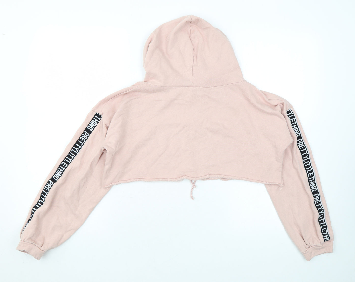 PRETTYLITTLETHING Womens Pink Cotton Pullover Hoodie Size 4 Pullover - Cropped