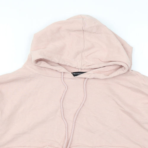 PRETTYLITTLETHING Womens Pink Cotton Pullover Hoodie Size 4 Pullover - Cropped