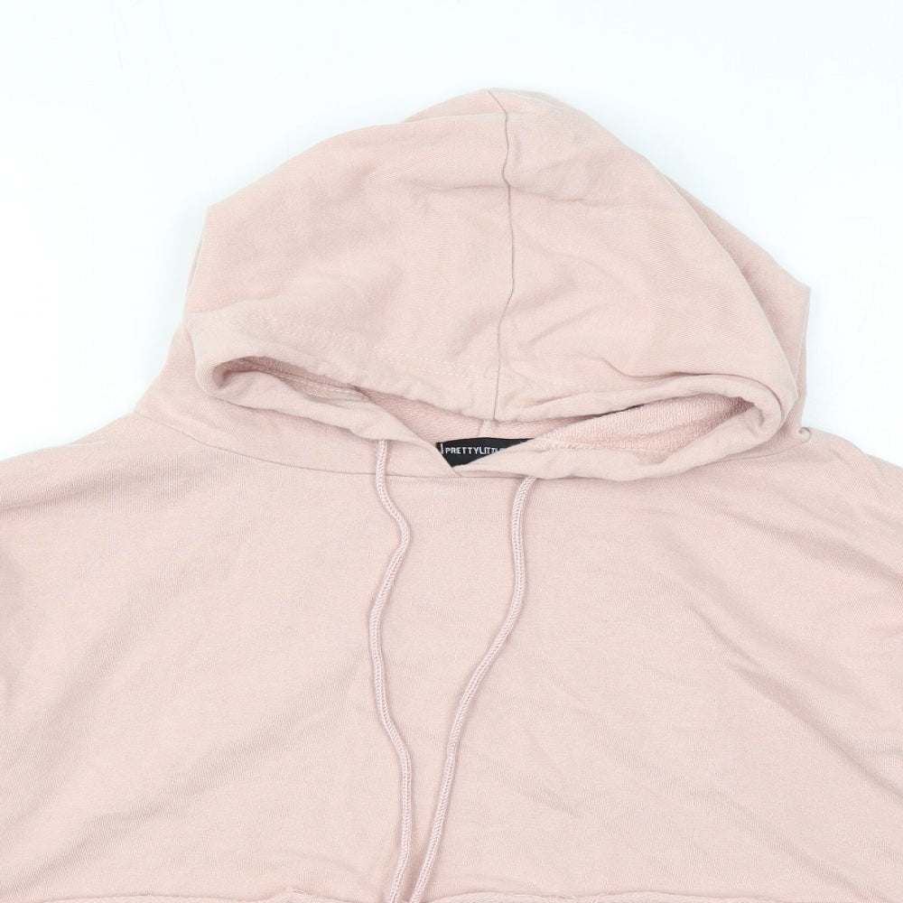 PRETTYLITTLETHING Womens Pink Cotton Pullover Hoodie Size 4 Pullover - Cropped
