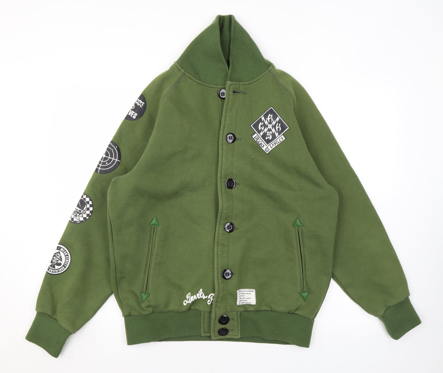 Crooks & Castles Mens Green Bomber Jacket Jacket Size M Button - Logo