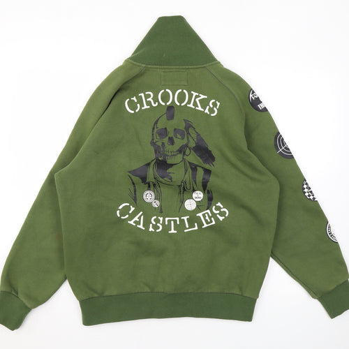 Crooks & Castles Mens Green Bomber Jacket Jacket Size M Button - Logo