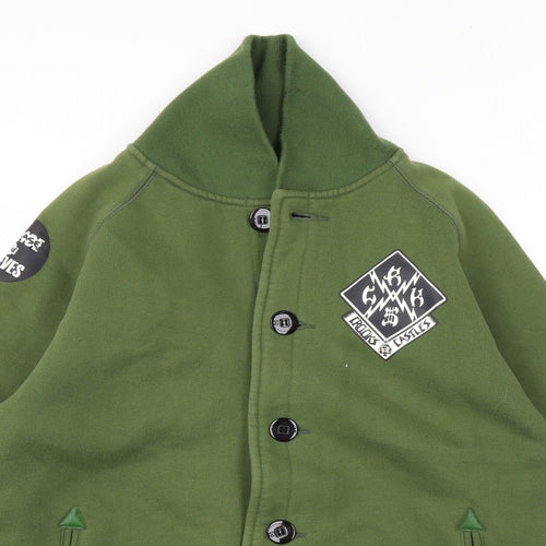 Crooks & Castles Mens Green Bomber Jacket Jacket Size M Button - Logo