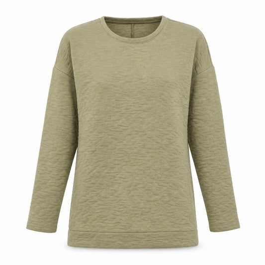 Front view of Kaleidoscope women’s green geometric polyester pullover sweatshirt, size UK 10, pullover