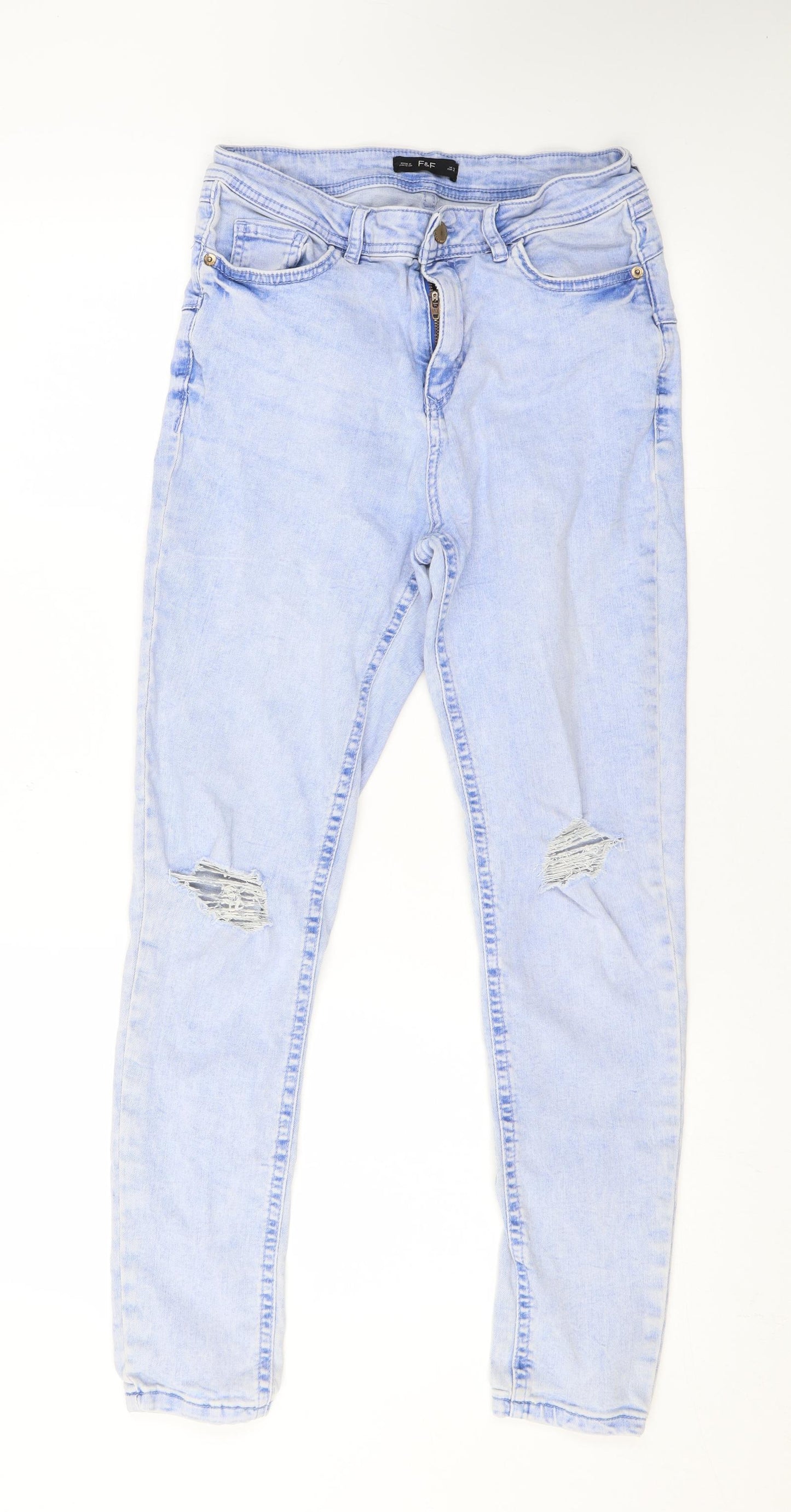 F&F Womens Blue Cotton Skinny Jeans Size 12 L26 in Regular Zip