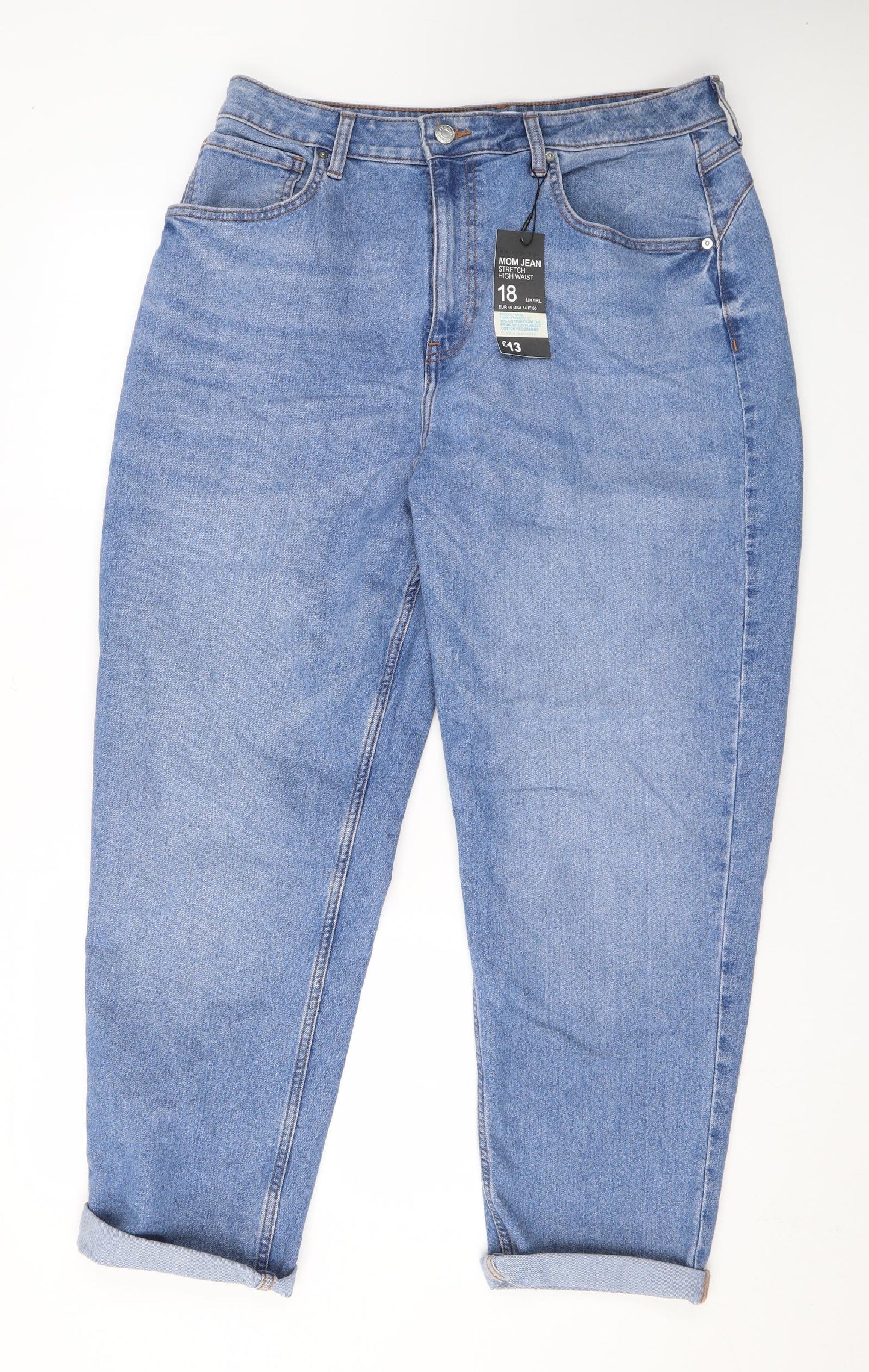 Denim & Co. Womens Blue Polyester Mom Jeans Size 18 L26 in Regular Zip