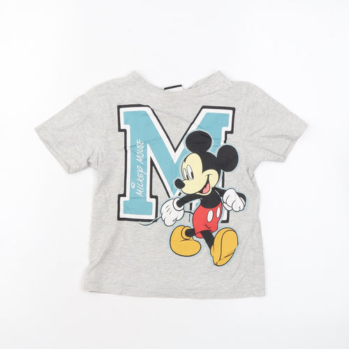 Disney Boys Grey Cotton Basic T-Shirt Size 3-4 Years Round Neck Pullover - Mickey Mouse