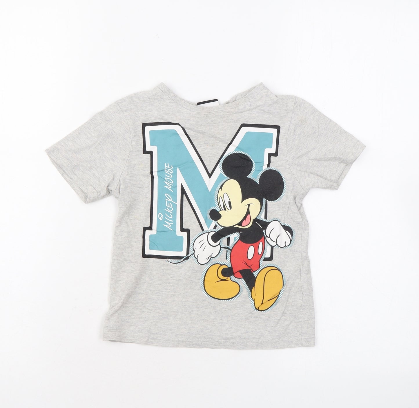 Disney Boys Grey Cotton Basic T-Shirt Size 3-4 Years Round Neck Pullover - Mickey Mouse