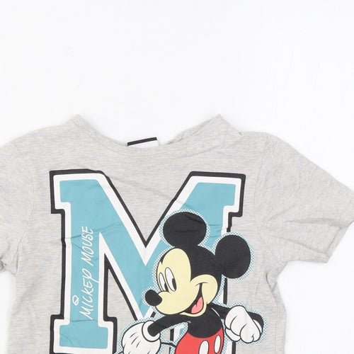 Disney Boys Grey Cotton Basic T-Shirt Size 3-4 Years Round Neck Pullover - Mickey Mouse