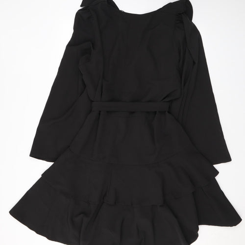Boohoo Womens Black Polyester A-Line Size 20 V-Neck Zip