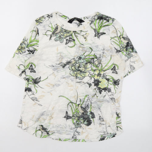 Dorothy Perkins Womens Ivory Floral Polyester Basic T-Shirt Size 10 Round Neck