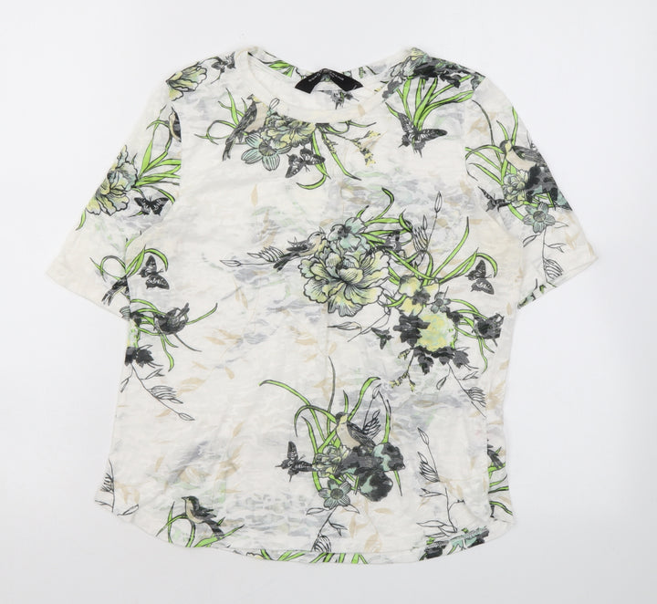 Dorothy Perkins Womens Ivory Floral Polyester Basic T-Shirt Size 10 Round Neck