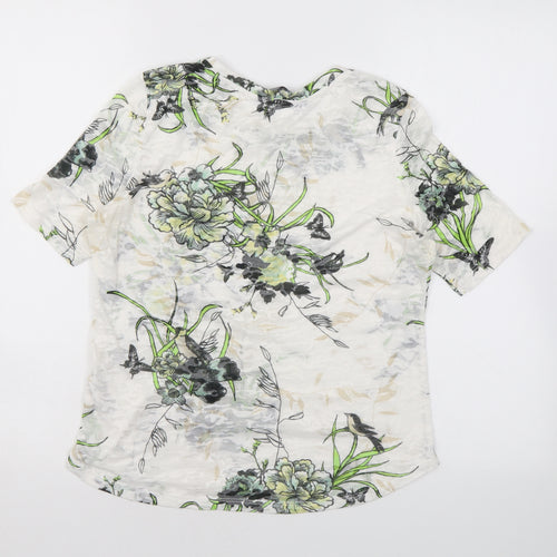 Dorothy Perkins Womens Ivory Floral Polyester Basic T-Shirt Size 10 Round Neck