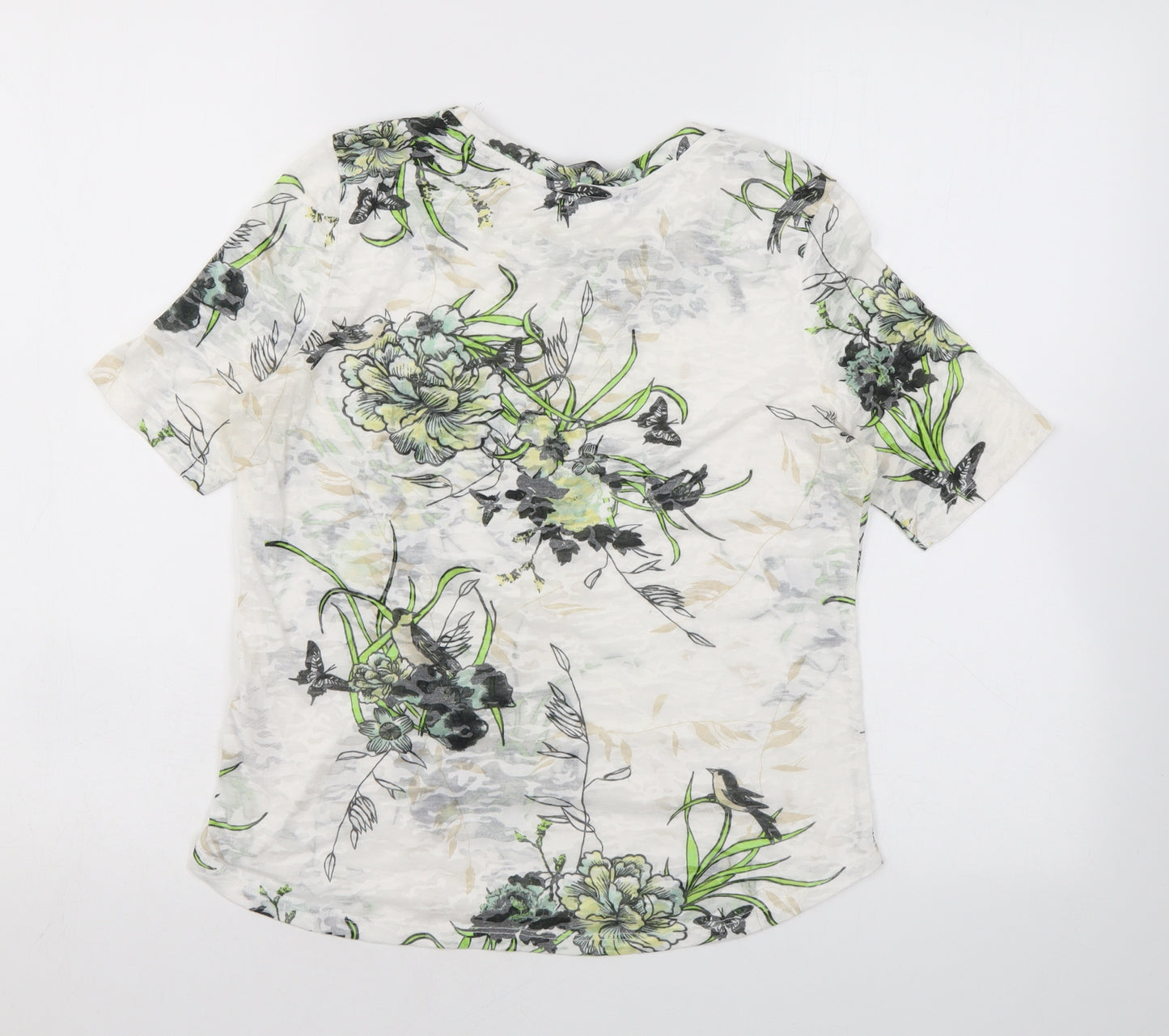 Dorothy Perkins Womens Ivory Floral Polyester Basic T-Shirt Size 10 Round Neck