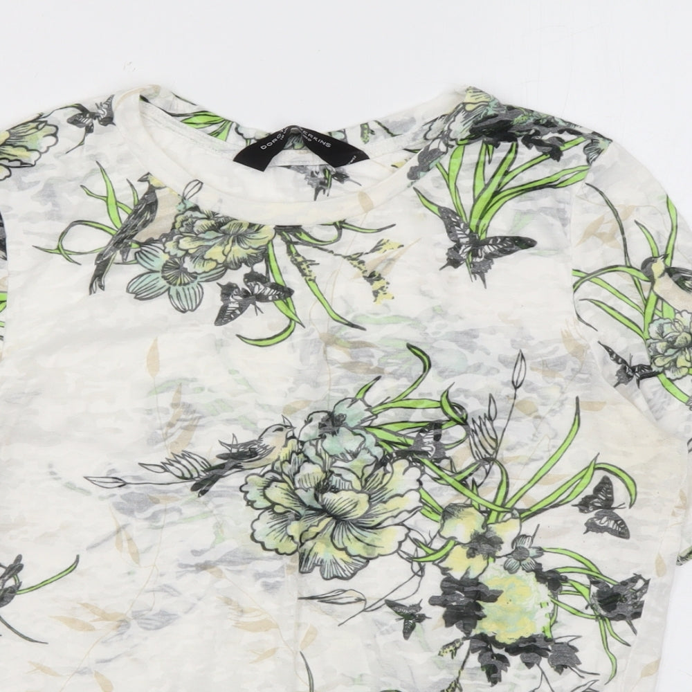 Dorothy Perkins Womens Ivory Floral Polyester Basic T-Shirt Size 10 Round Neck