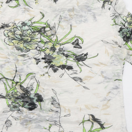 Dorothy Perkins Womens Ivory Floral Polyester Basic T-Shirt Size 10 Round Neck