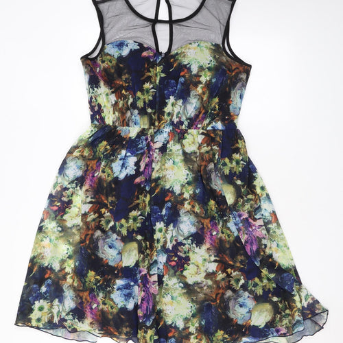 Little Mistress Womens Multicoloured Floral Polyester A-Line Size 12 Round Neck Button