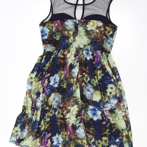 Little Mistress Womens Multicoloured Floral Polyester A-Line Size 12 Round Neck Button