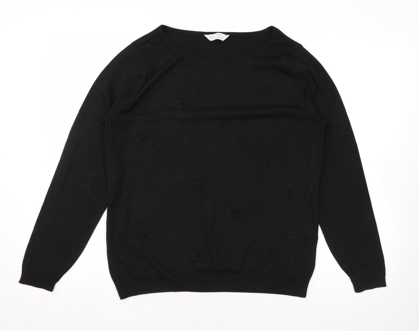 BHS Womens Black Round Neck Geometric Polyester Pullover Jumper Size 14 - Sparkle