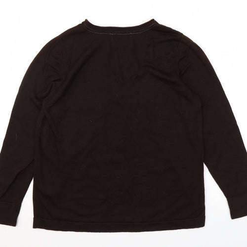 Ella J Womens Brown Round Neck Polyester Pullover Jumper Size 16