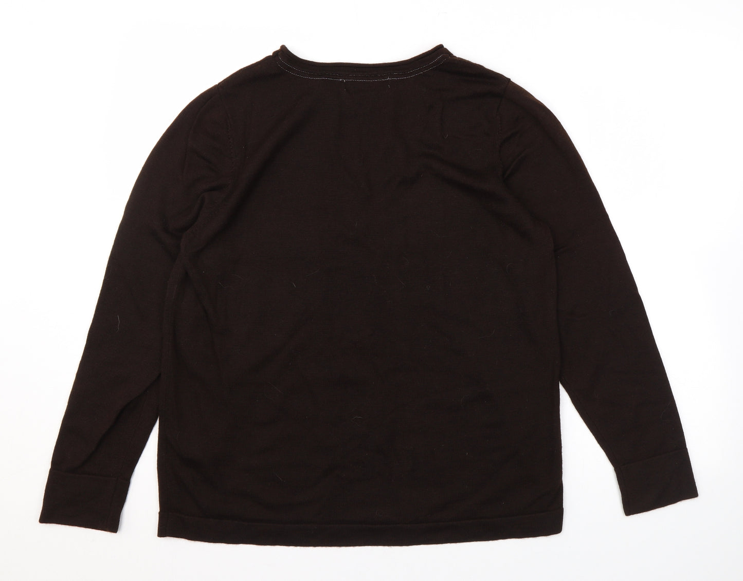 Ella J Womens Brown Round Neck Polyester Pullover Jumper Size 16