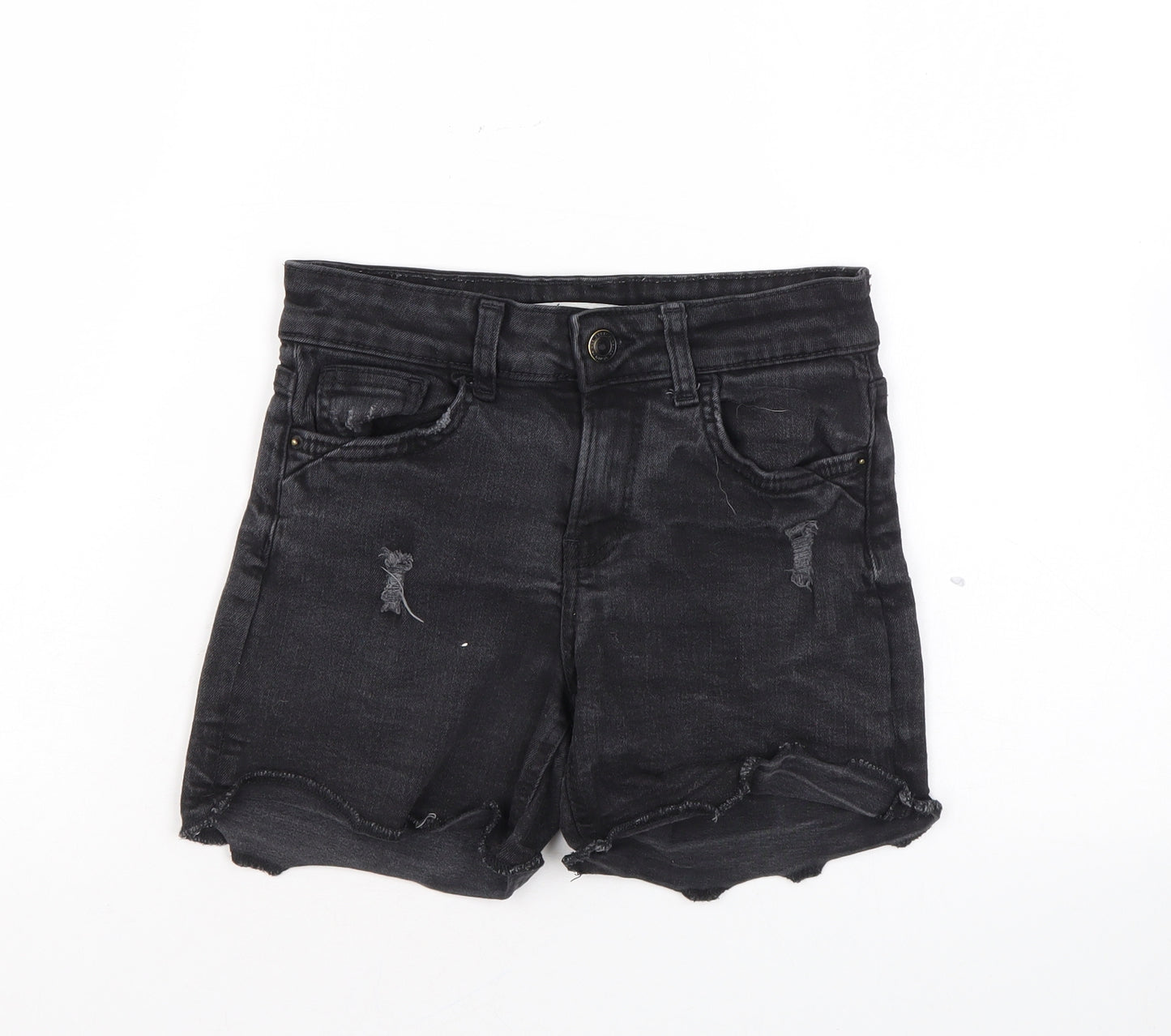 Bershka Womens Black Cotton Cut-Off Shorts Size 32 L3 in Regular Zip - Distressed