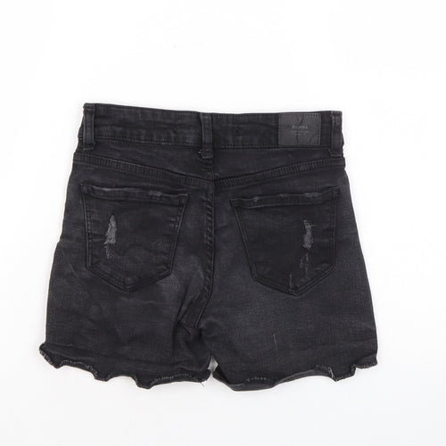 Bershka Womens Black Cotton Cut-Off Shorts Size 32 L3 in Regular Zip - Distressed