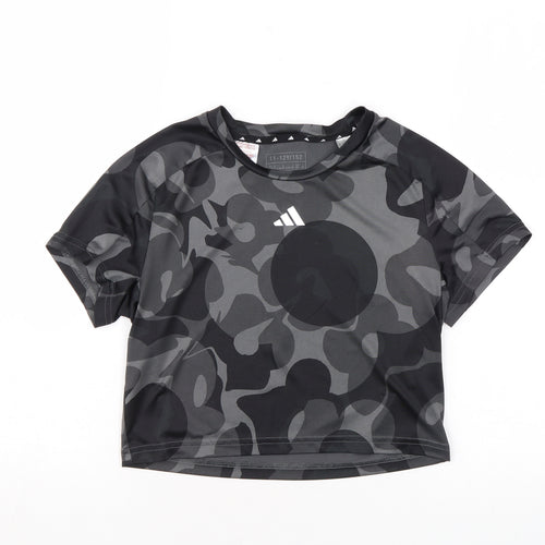 adidas Boys Grey Camouflage Polyester Basic T-Shirt Size 11-12 Years Round Neck Pullover